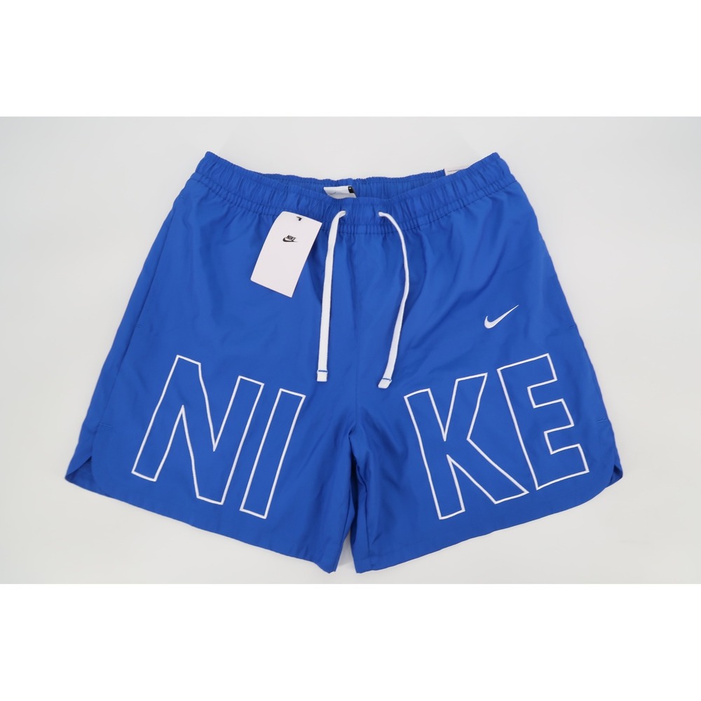 Nike Woven Flow Shorts Mens Medium Blue Graphic Drawstring Lined FJ1653-480 NEW